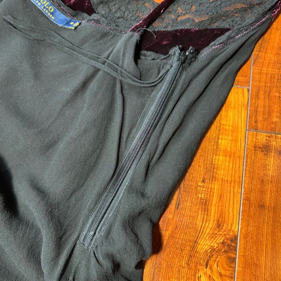 Vintage Polo Ralph Lauren Silk Maroon Purple Velvet Night Dress Slip Lace - Picture 6 of 8
